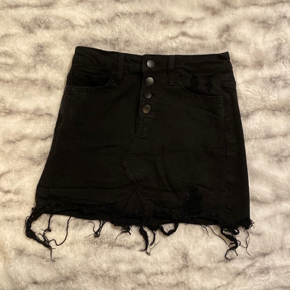 Altar’d State XS Black Denim Distressed Skirt Excellent Condition